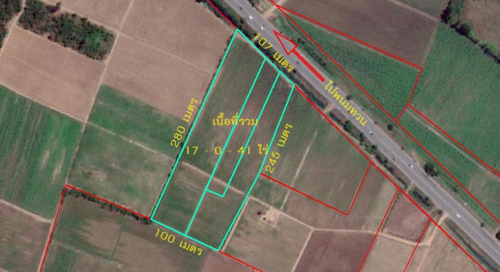 ขายที่ดิน 17ไร่ ติดถนนใหญ่ โฉนด  ด้านหน้าติดถนนใหญ่ ถนน346 