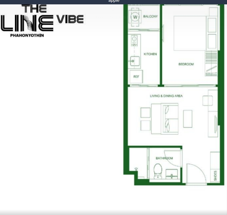 ขายคอนโดมิเนียม ขายดาวน์ โครงการ The Line Vibe  1 ห้องนอน 1 ห้องน้ำ  36.7ตรม. (1B