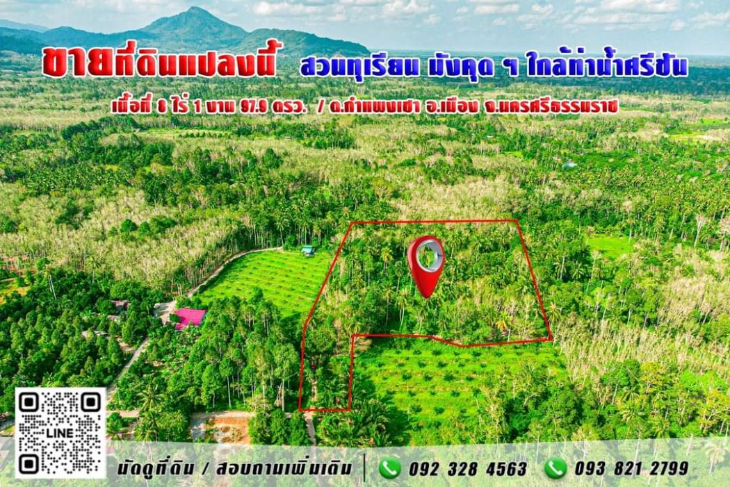 SaleLand Land for sale, land for sale in Mueang Nakhon Si Thammarat District, area 8 rai 1 ngan 97.9 square wah ⚡️ next to concrete road. Near Si Chan Pier, 8 rai 1 ngan 97.9 sq m.