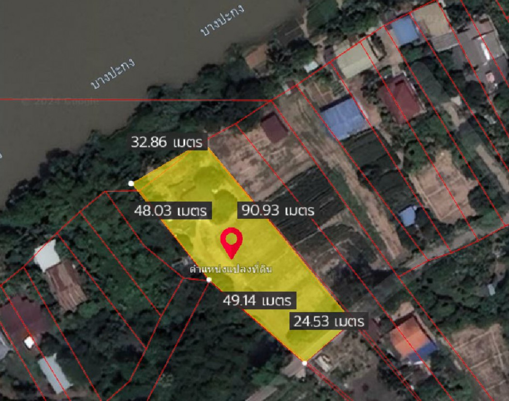 SaleLand Land for sale in Tha Ngam next to the Bang Pakong River (Prachin River), area 1 rai,