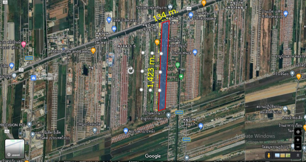 SaleLand Land for sale, next to the canal road, Rangsit, Khlong 8, size 119 rai 96.7 sq wa, large plot.