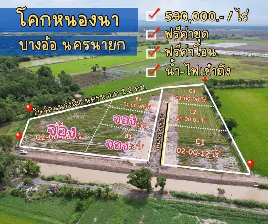 SaleLand Land for sale in Bang O, starting at 1 rai, beautiful, next to a canal, suitable for making Khok Nong Na.