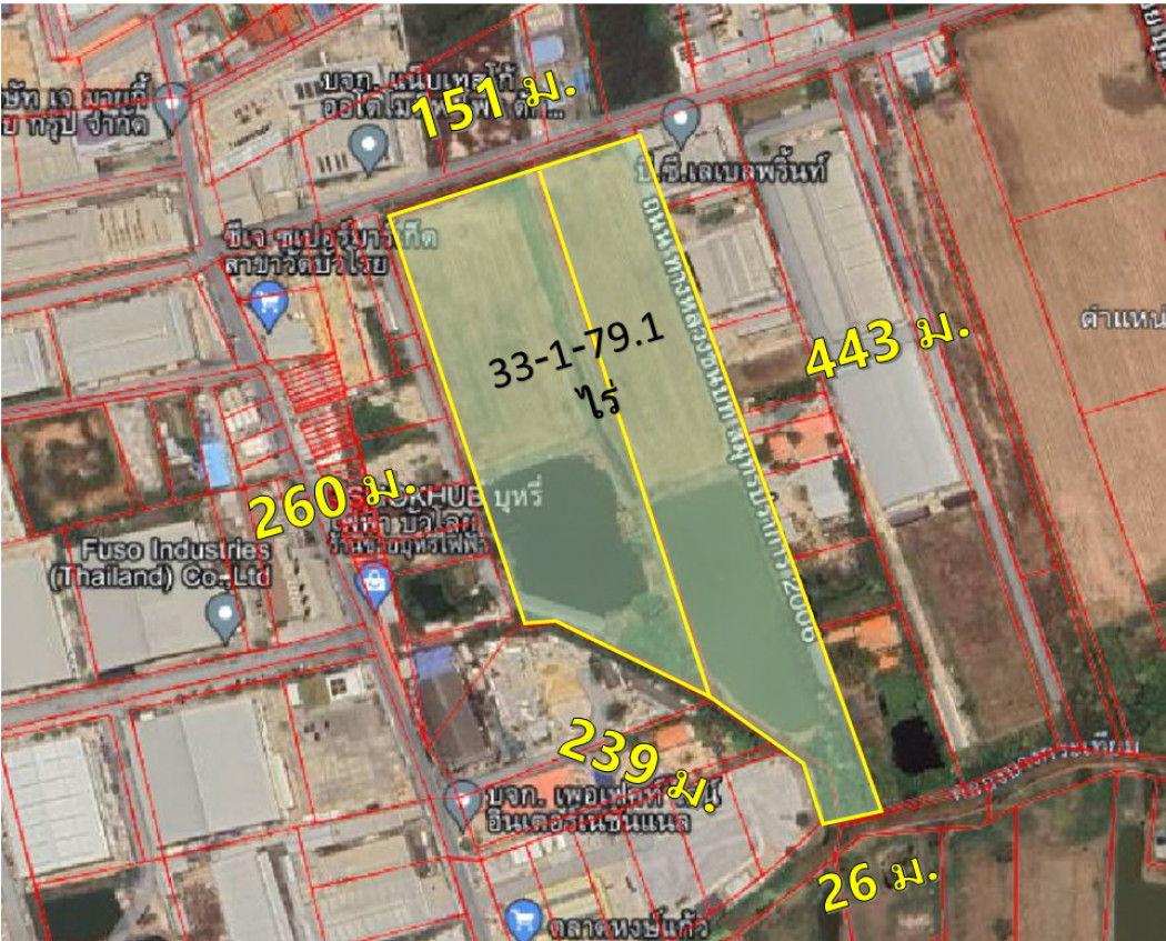 SaleLand Land for sale, Bangna Trat KM 24, Bang Sao Thong, Samut Prakan, 33-1-79 rai, purple layout, from Bangna Trat Road, only 3 km.