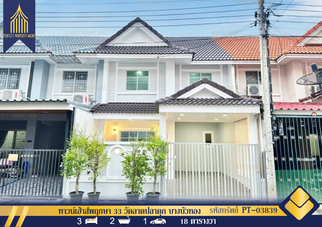 SaleHouse Townhouse for sale, Pruksa 33, newly decorated, Wat Lat Pla Duk, Bang Khu Rat, Bang Bua Thong, Nonthaburi, ready to move in.