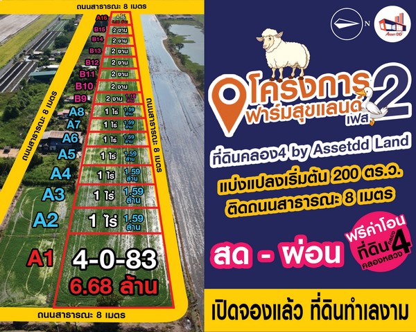 SaleLand ที่ดินราคาถูก!!!คลอง4คลองหลวง ไร่ละ 1.59ล้านบาท