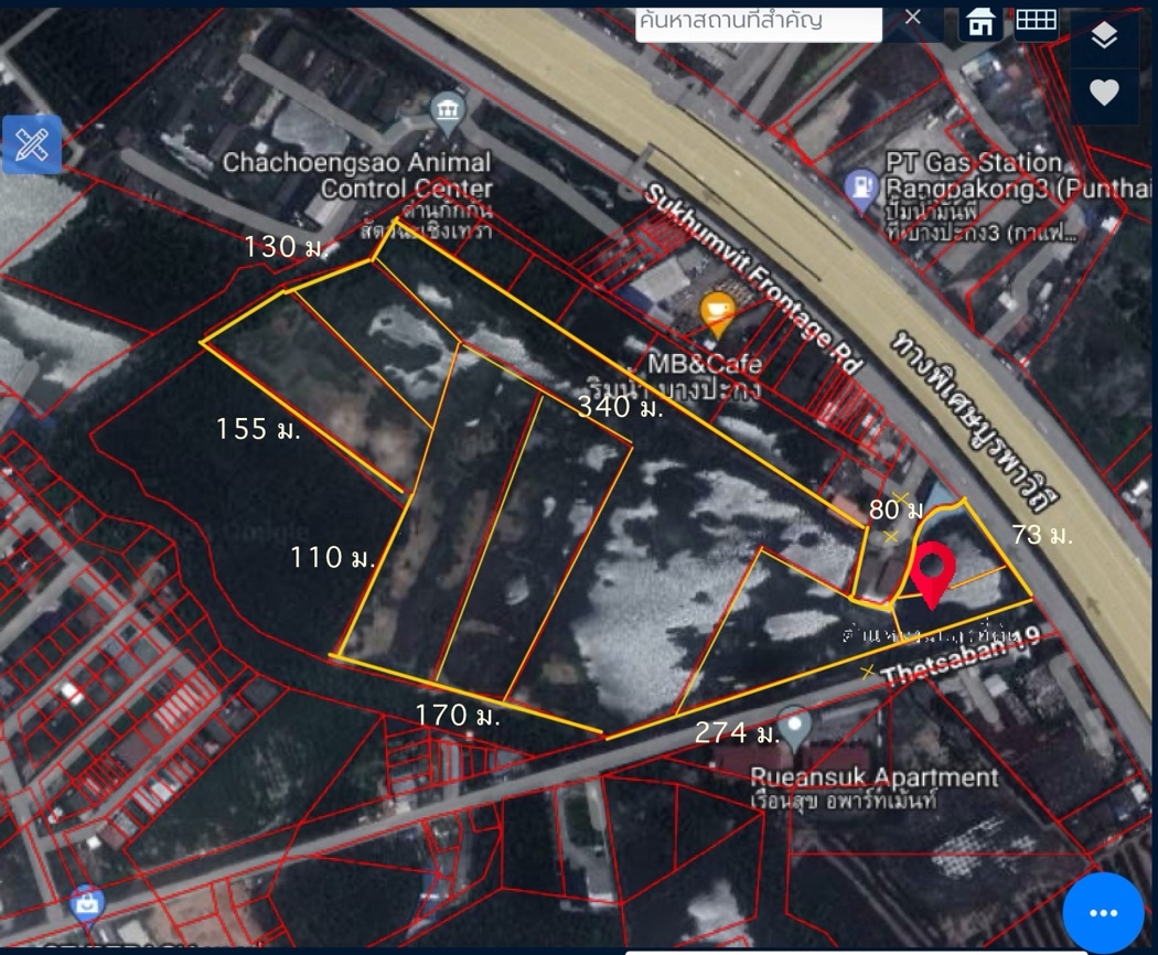 SaleLand Land for sale, next to Bangna-Trat Road, Chachoengsao, 46 rai, EEC area, entrance next to the main road into Bangkok.