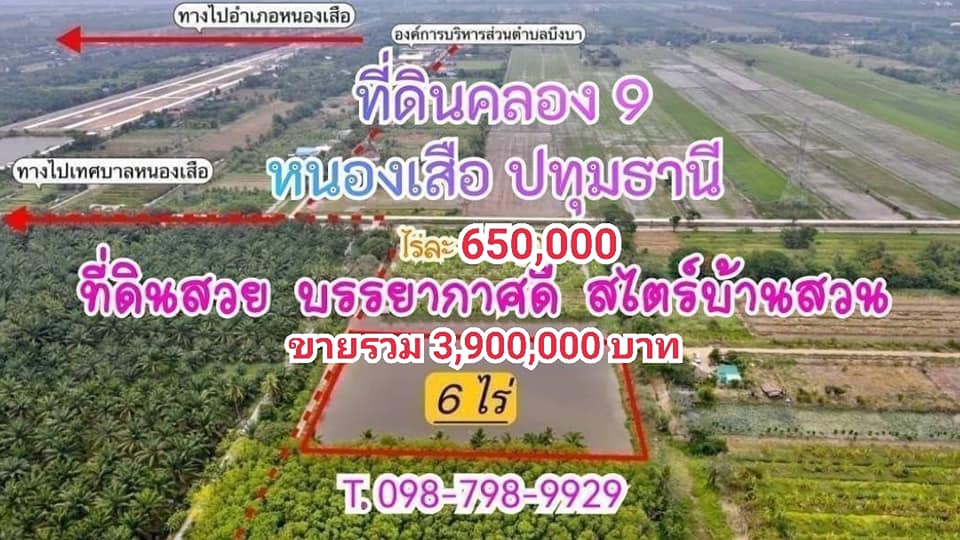 #ที่ดินคลอง9 #ซอยเอี่ยมสะอาด #หนองเสือ #ปทุมธานี  ขนาด6 ไร่  