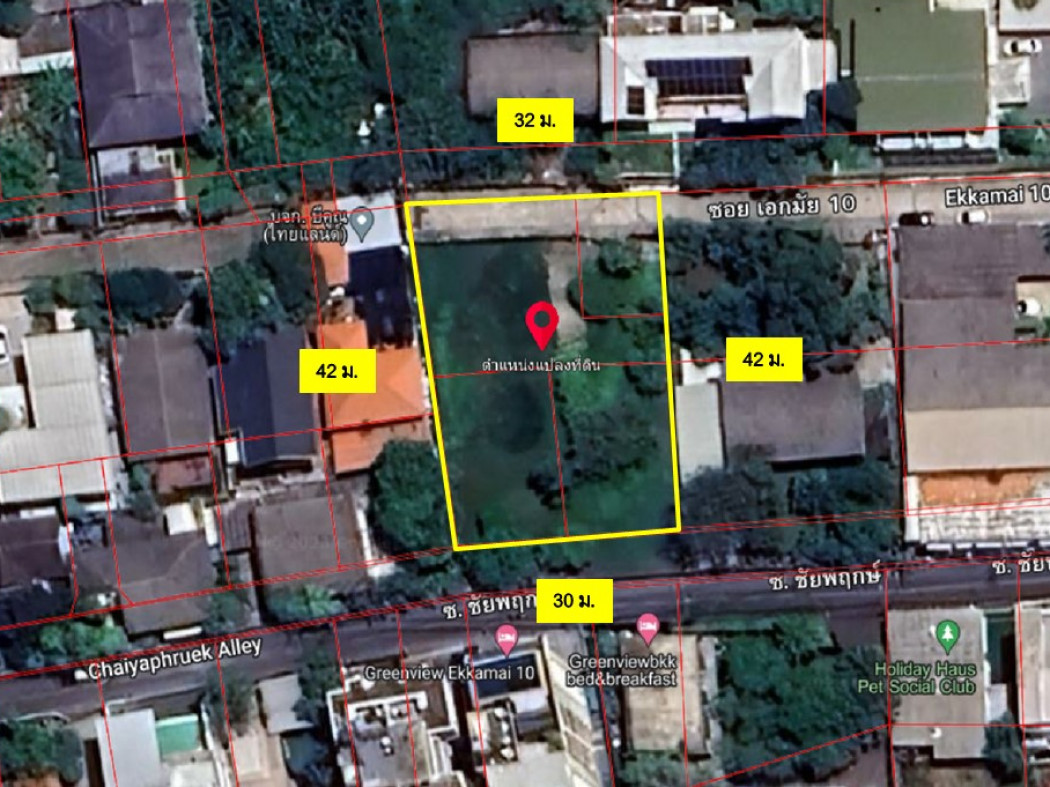 ขายที่ดิน ขายที่ดิน ซอยเอกมัย 10 ติดถนน 2 ด้าน ทำเลเทพ ผังเมืองสีน้ำตาล สามารถทำโรงแรม อพาร์ทเม้น ออฟฟิศได้