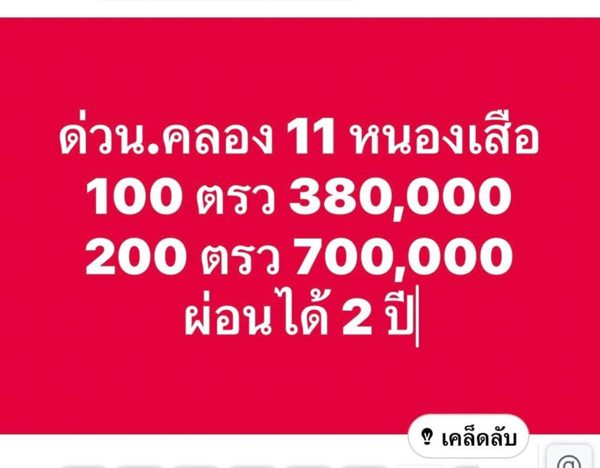 ขายที่ดิน ฟรีดอก ดาวน์เบา ผ่อนยาว24งวด.ที่คลอง11.หนองเสือ.T.062-1574449