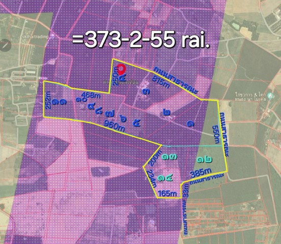 ขายที่ดิน ขายที่ดิน 373-2-55 ไร่ ผังสีม่วงลาย ท่าบุญมี อ.เกาะจันทร์ จ.ชลบุร