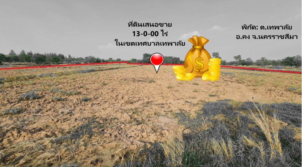 SaleLand Land for sale in the Ban Wat community area, Thephalai Subdistrict, Khong District, Nakhon Ratchasima, near the Royal Flora Ratchaphruek, 2029, area 13 rai, pink city plan