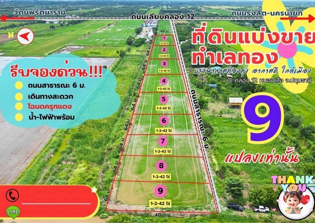 ขายที่ดิน คลอง 12 ซอยศาลาครุ 53 ตำบลศาลาครุ หนองเสือ จ.ปทุมธานี  