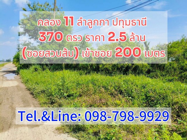 คลอง 11 ลำลูกกา ปทุมธานี  370 ตรว ราคา 2.5 ล้าน