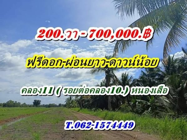 ขายที่ดิน ฟรีดอก ผ่อนยาว ดาวน์น้อย-สาย สะสมที่ดิน ออมที่ดีกว่าออมทอง ที่ดินเงินผ่อน ไม่มีดอกเบี้ย T.062-157444