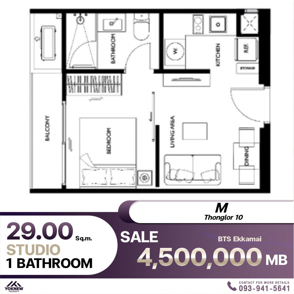 ขายราคาโดนใจคอนโด M Thonglor 10 คอนโดเลี้ยงสัตว์ได้ ห้องสตูดิโอ 1 ห้องน้ำ