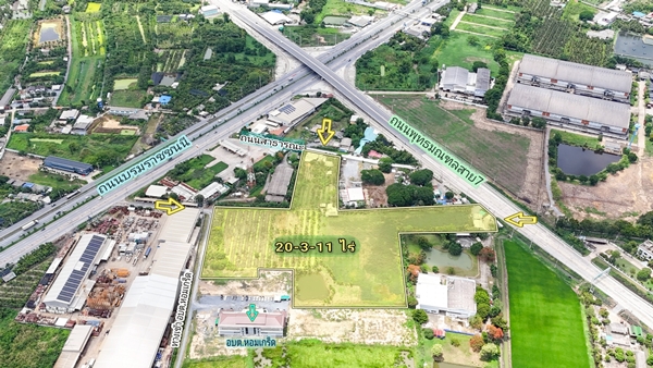 ขายที่ดินผืนใหญ่ 20 ไร่ 311 ตร.ว. ติด อบต.หอมเกร็ด ใกล้จุดตัดบรมราชชนนี-พุทธมณฑลสาย 7 ติดถนน 3 ด้าน